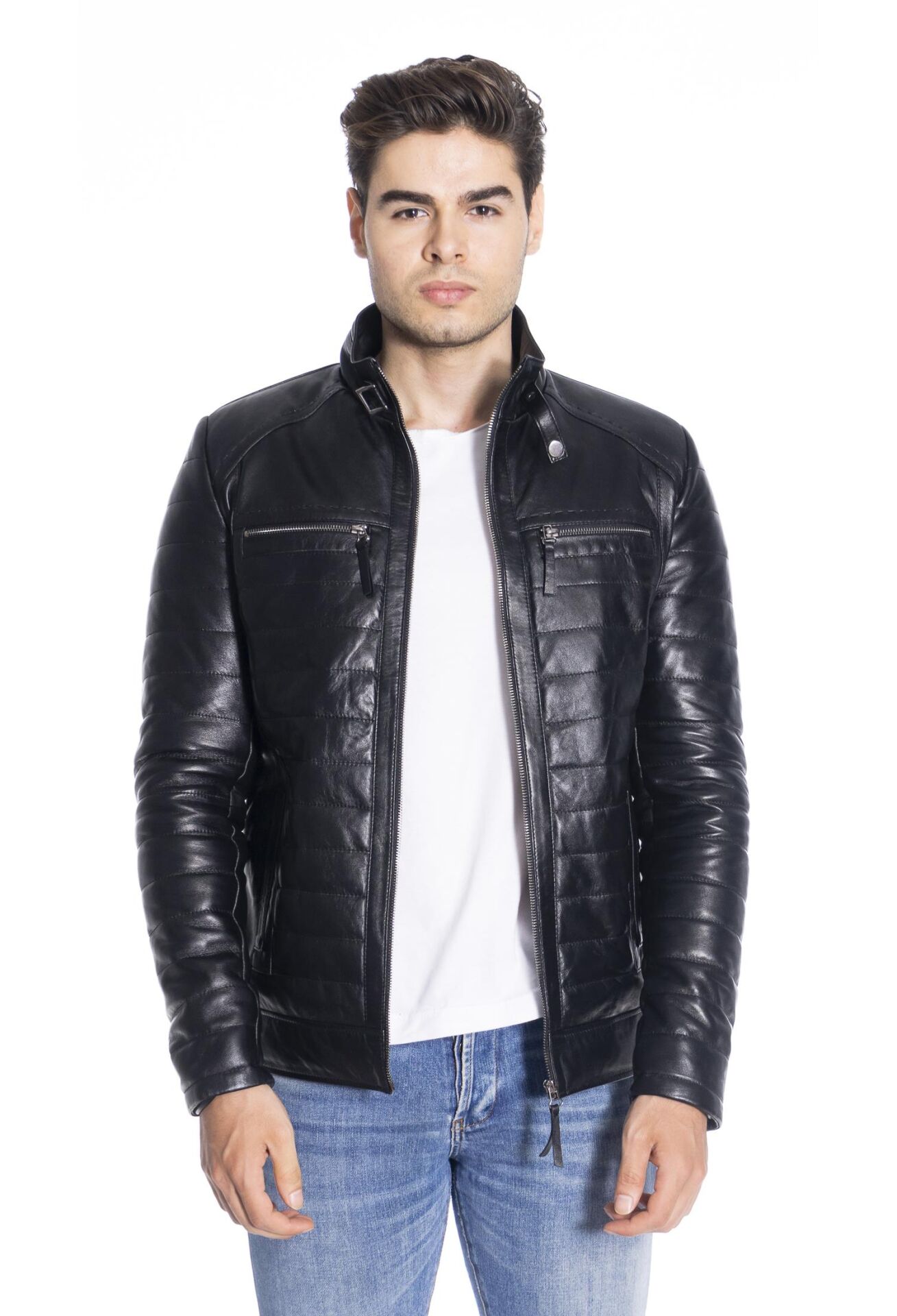 DERİNSS 099 Hakiki Deri Erkek Siyah Mont