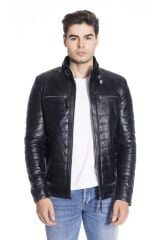 DERİNSS 099 Hakiki Deri Erkek Siyah Mont