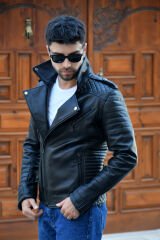 DERİNSS DER117 Hakiki Deri Erkek Siyah Mont