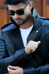 DERİNSS DER117 Hakiki Deri Erkek Siyah Mont