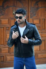 DERİNSS DER117 Hakiki Deri Erkek Siyah Mont