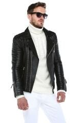 DERİNSS DER117 Hakiki Deri Erkek Siyah Mont