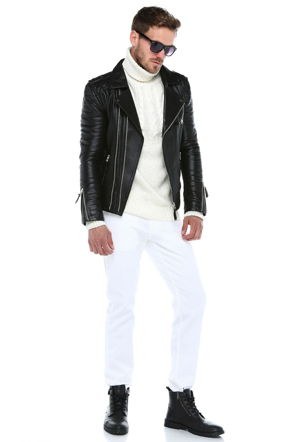 DERİNSS DER117 Hakiki Deri Erkek Siyah Mont