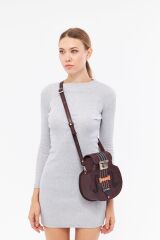 DERİNSS DKB0717 El İşi Hakiki Deri Kahverengi Kadın El ve Omuz Çantası