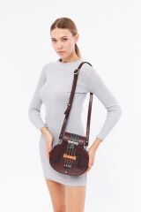 DERİNSS DKB0717 El İşi Hakiki Deri Kahverengi Kadın El ve Omuz Çantası