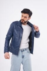 DERİNSS DER276 Hakiki Deri Erkek Mavi Mont