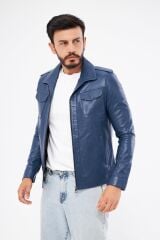 DERİNSS DER276 Hakiki Deri Erkek Mavi Mont