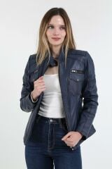 DERİNSS DKA1915 Hakiki Deri Kadın Mavi Mont