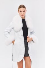 DERİNSS DKA1551 Hakiki Deri Kadın Beyaz Kaban