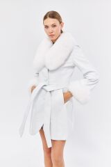 DERİNSS DKA1551 Hakiki Deri Kadın Beyaz Kaban