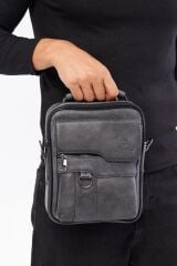 DERİNSS DEB5121 Hakiki Derİ Gri Erkek El ve Omuz Çantası