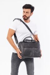 DERİNSS DUB3099 Hakiki Deri Gri Laptop ve Evrak Çantası