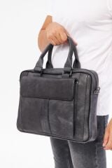 DERİNSS DUB3099 Hakiki Deri Gri Laptop ve Evrak Çantası