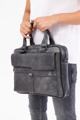 DERİNSS DUB3066 Hakiki Deri Gri Laptop ve Evrak Çantası