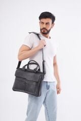 DERİNSS DUB3066 Hakiki Deri Gri Laptop ve Evrak Çantası