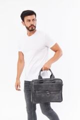 DERİNSS DUB3066 Hakiki Deri Gri Laptop ve Evrak Çantası