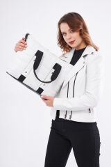 DERİNSS DKB545 Hakiki Deri Kadın Beyaz Omuz Çantası