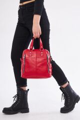 DERİNSS DKB0049 Hakiki Deri Kırmızı Kadın El ve Omuz Çantası