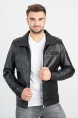 DERİNSS DER147 Hakiki Deri Erkek Siyah Mont