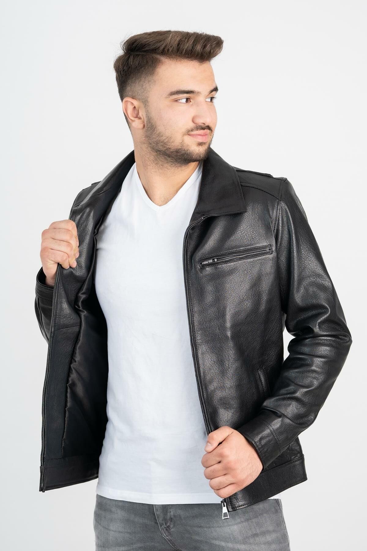 DERİNSS DER147 Hakiki Deri Erkek Siyah Mont