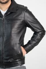 DERİNSS DER147 Hakiki Deri Erkek Siyah Mont