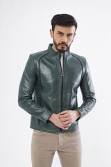 DERİNSS DER198 Hakiki Deri Erkek Yeşil Mont