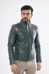 DERİNSS DER198 Hakiki Deri Erkek Yeşil Mont