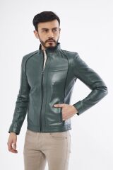 DERİNSS DER198 Hakiki Deri Erkek Yeşil Mont
