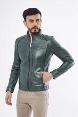 DERİNSS DER198 Hakiki Deri Erkek Yeşil Mont