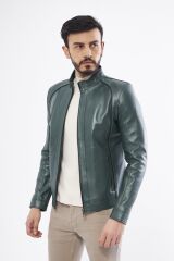 DERİNSS DER198 Hakiki Deri Erkek Yeşil Mont
