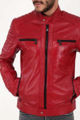 DERİNSS DER123 Hakiki Deri Erkek Koyu Kırmızı Mont