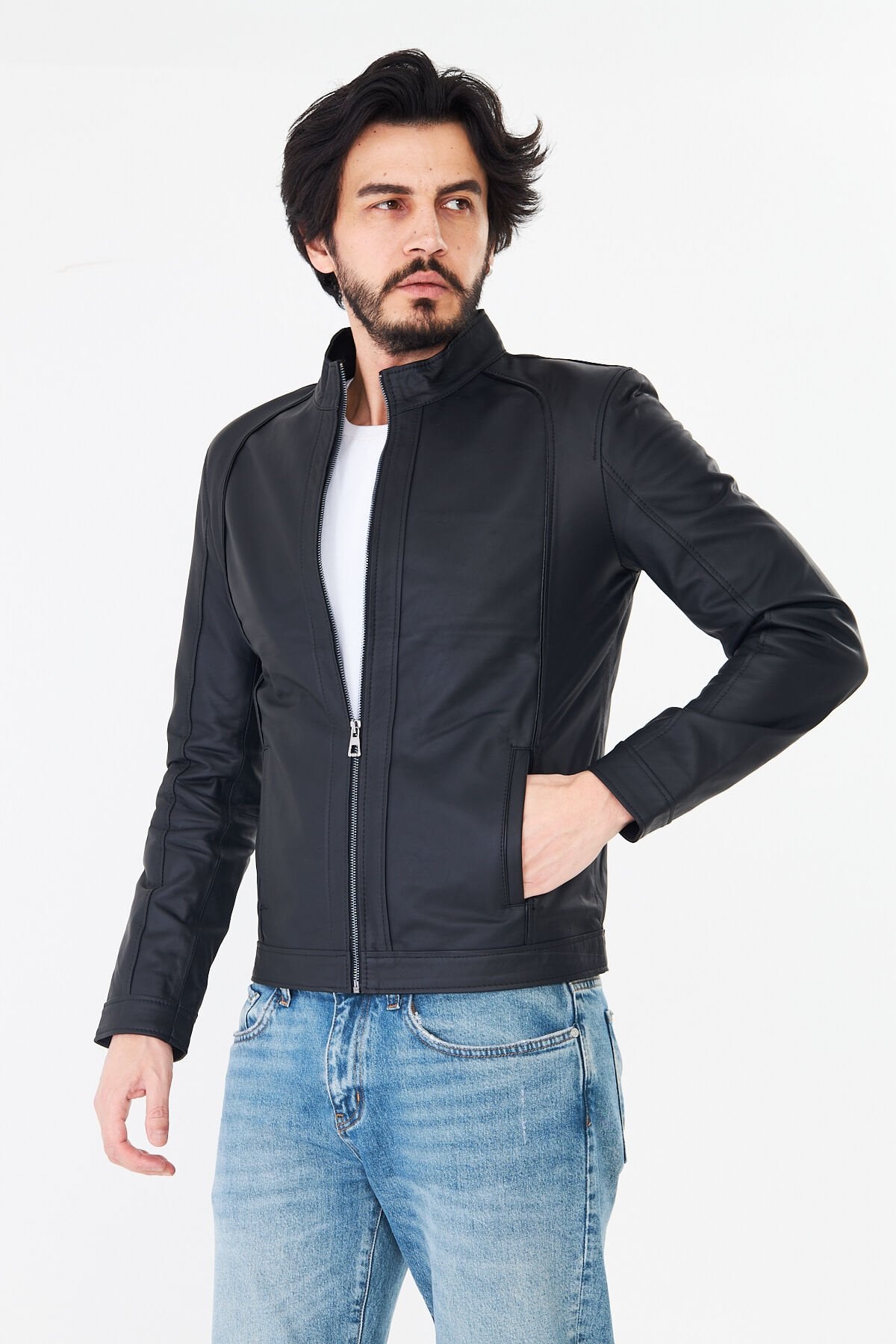 DERİNSS DER198 Hakiki Deri Erkek Tafta Mont