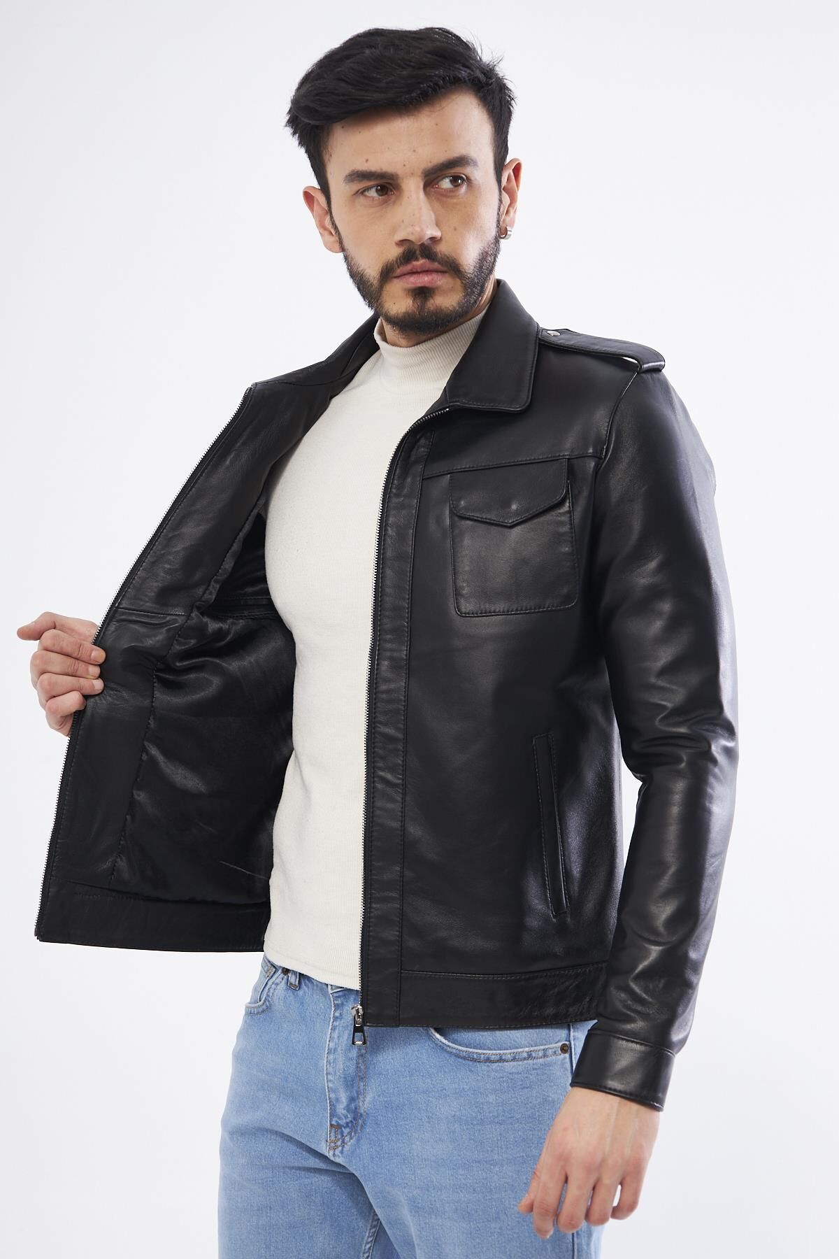DERİNSS DER276 Hakiki Deri Erkek Siyah Mont