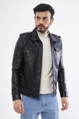 DERİNSS DER276 Hakiki Deri Erkek Siyah Mont