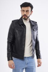 DERİNSS DER276 Hakiki Deri Erkek Siyah Mont