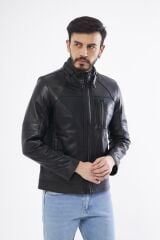 DERİNSS DER185 Hakiki Deri Erkek Siyah Mont