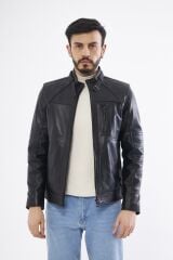 DERİNSS DER185 Hakiki Deri Erkek Siyah Mont