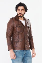 DERİNSS DER265 Hakiki Deri Erkek Taba Mont