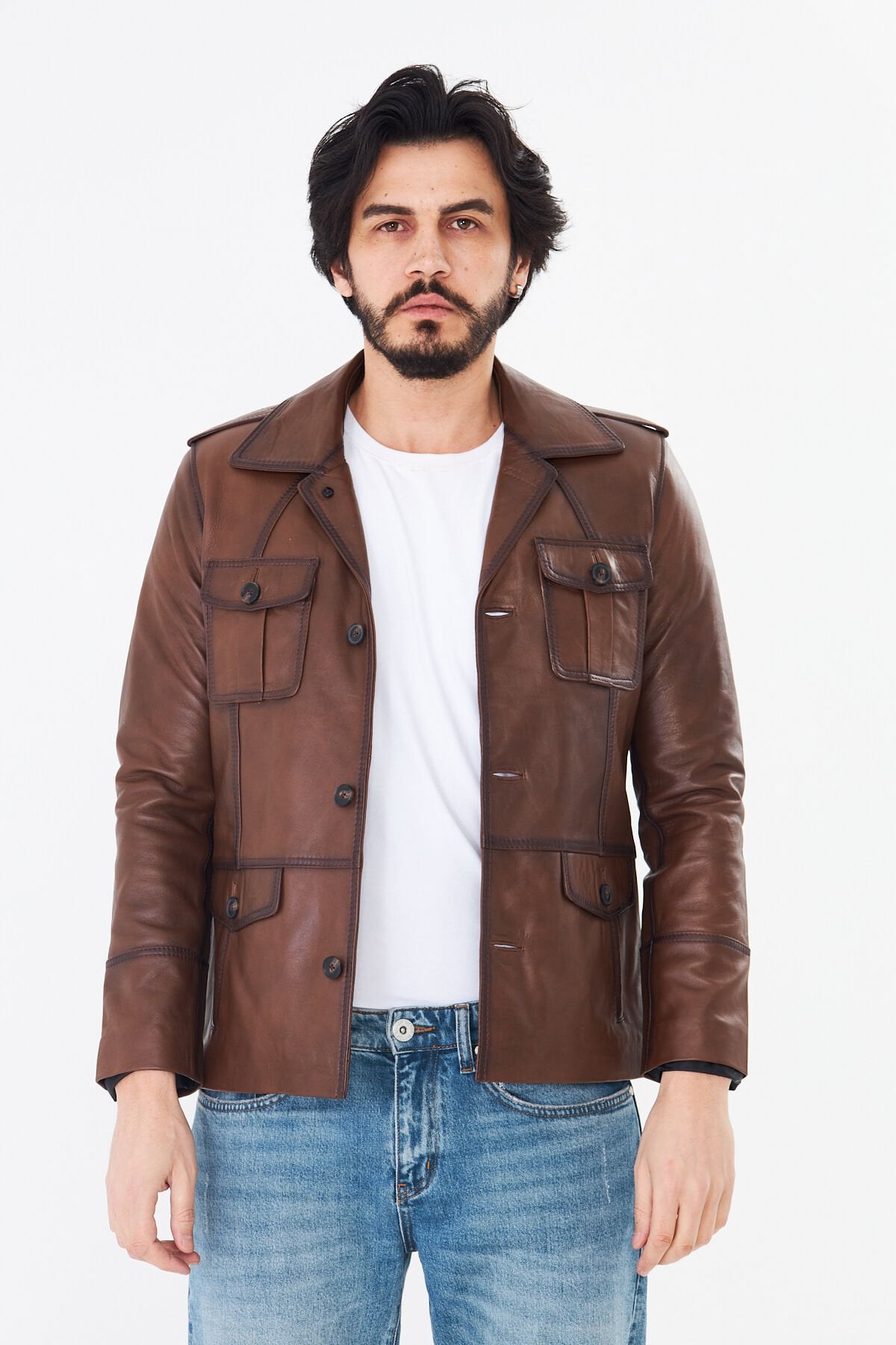 DERİNSS DER265 Hakiki Deri Erkek Taba Mont