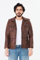 DERİNSS DER265 Hakiki Deri Erkek Taba Mont