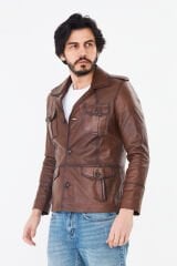 DERİNSS DER265 Hakiki Deri Erkek Taba Mont