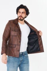 DERİNSS DER265 Hakiki Deri Erkek Taba Mont