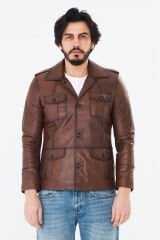 DERİNSS DER265 Hakiki Deri Erkek Taba Mont