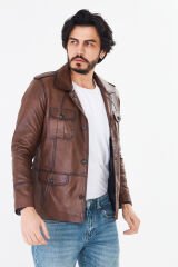 DERİNSS DER265 Hakiki Deri Erkek Taba Mont