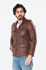 DERİNSS DER265 Hakiki Deri Erkek Taba Mont
