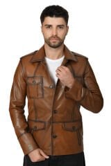 DERİNSS DER265 Hakiki Deri Erkek Taba Mont