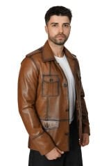 DERİNSS DER265 Hakiki Deri Erkek Taba Mont