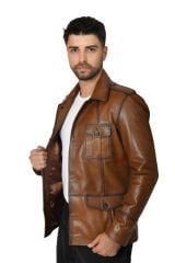 DERİNSS DER265 Hakiki Deri Erkek Taba Mont