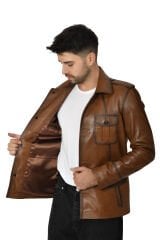 DERİNSS DER265 Hakiki Deri Erkek Taba Mont