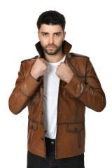 DERİNSS DER265 Hakiki Deri Erkek Taba Mont